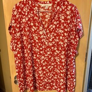 Sweet Rain Red and White Floral Blouse